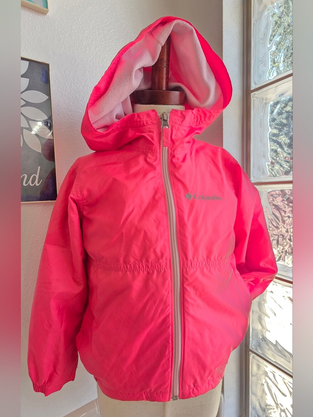 Columbia Kids' Pink Hooded Windbreaker Jacket Xxs 4/5